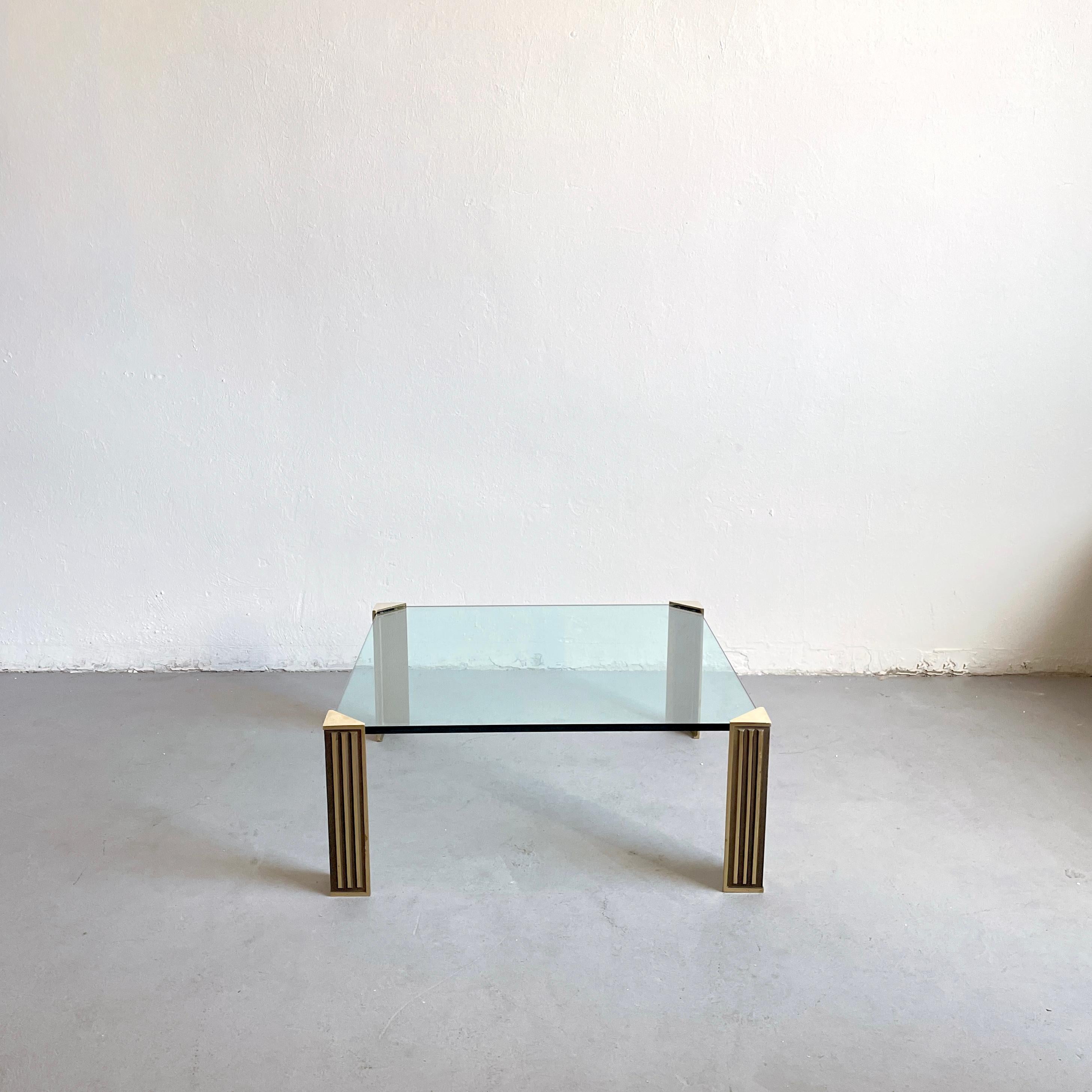 Hollywood Regency Glass and Brass Coffee Table in style of Peter Ghyczy, 1970s For Sale 1