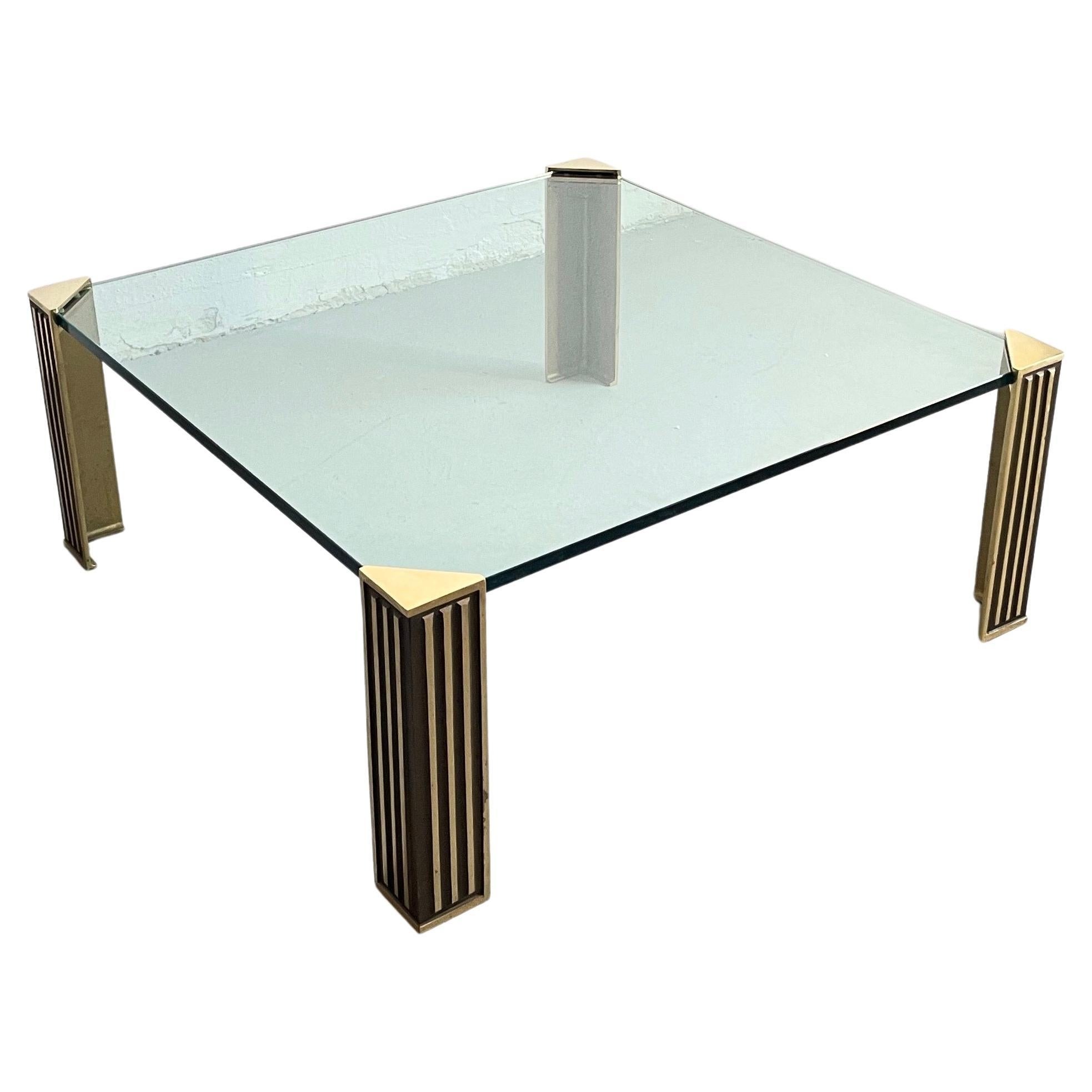 Hollywood Regency Glass and Brass Coffee Table in style of Peter Ghyczy, 1970s For Sale