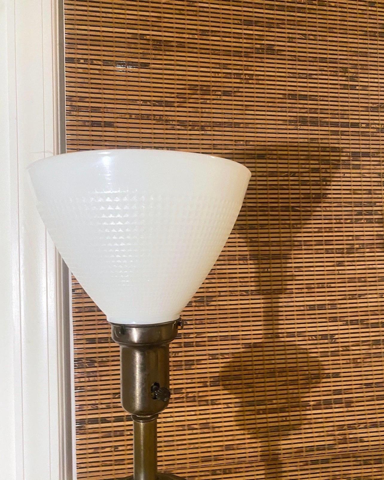 Hollywood Regency glass and brass floor lamp with matching fiberglass shade 2