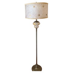 Hollywood Regency glass and brass floor lamp with matching fiberglass shade