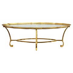 Retro Hollywood Regency Glass and Brass Oval Cocktail Table by LaBarge