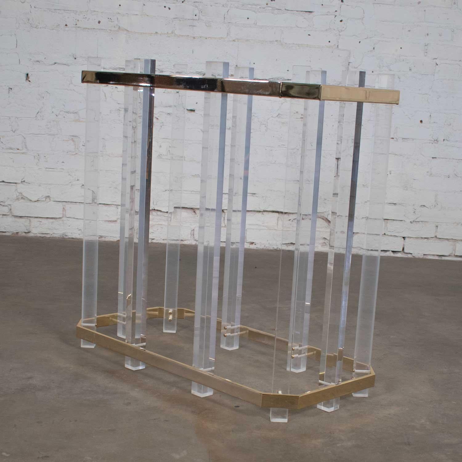 Hollywood Regency Glass Brass and Lucite Dining Table Style Charles Hollis Jones For Sale 3