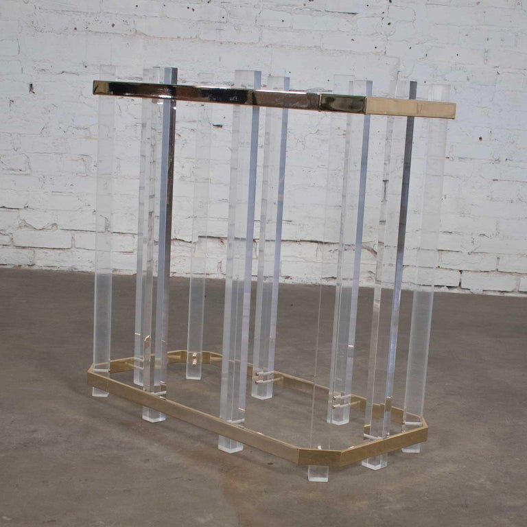 Hollywood Regency Glass Brass and Lucite Dining Table Style Charles Hollis Jones For Sale 4