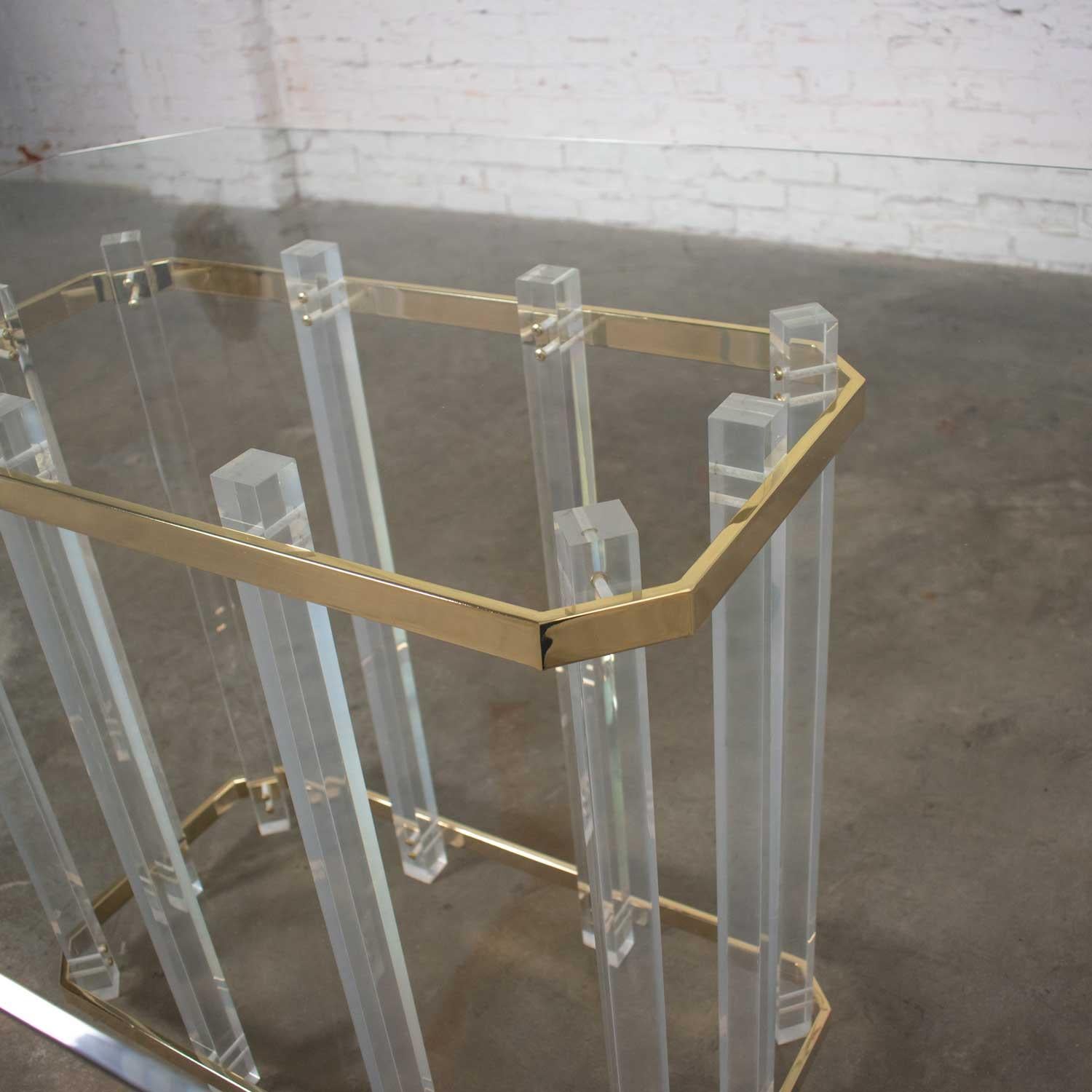 Hollywood Regency Glass Brass and Lucite Dining Table Style Charles Hollis Jones For Sale 4