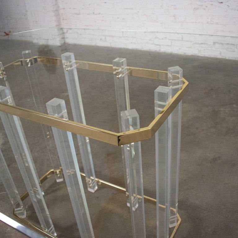 Hollywood Regency Glass Brass and Lucite Dining Table Style Charles Hollis Jones For Sale 5