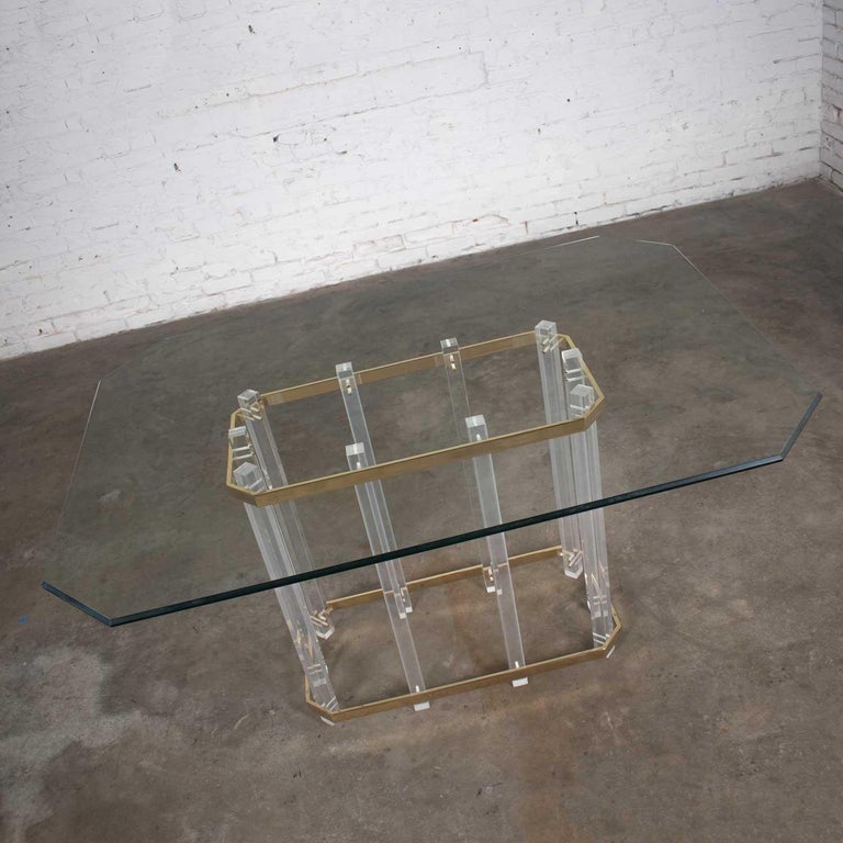Unknown Hollywood Regency Glass Brass and Lucite Dining Table Style Charles Hollis Jones For Sale
