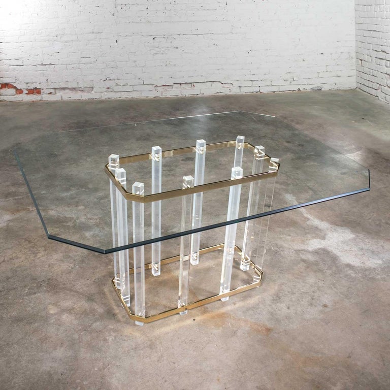 Hollywood Regency Glass Brass and Lucite Dining Table Style Charles Hollis Jones In Good Condition For Sale In Topeka, KS