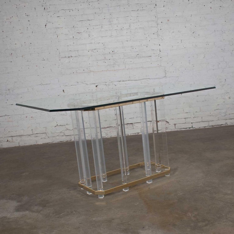 Hollywood Regency Glass Brass and Lucite Dining Table Style Charles Hollis Jones For Sale 2
