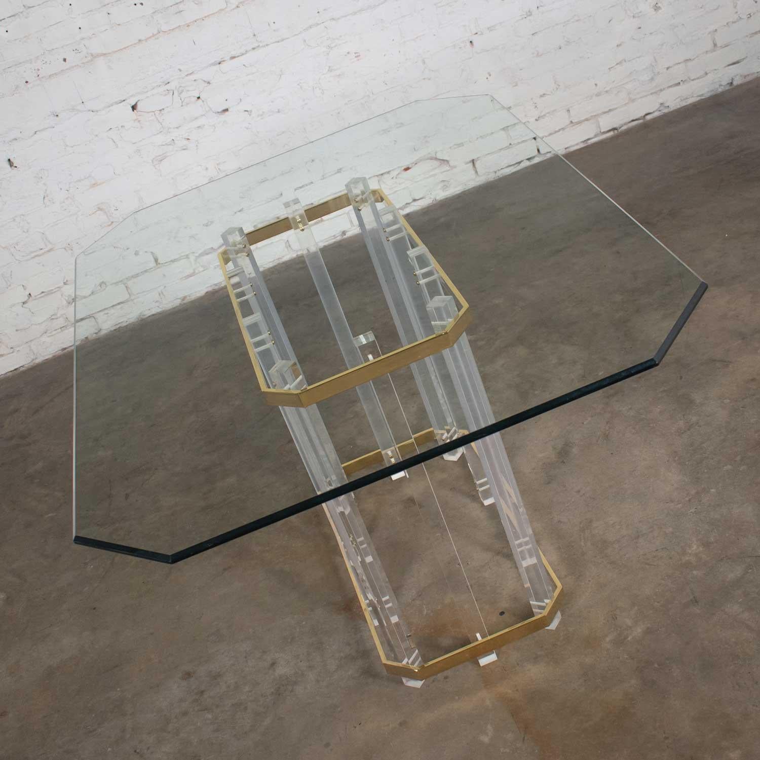 Hollywood Regency Glass Brass and Lucite Dining Table Style Charles Hollis Jones For Sale 2