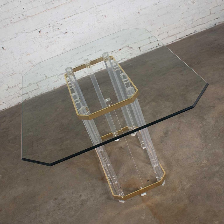 Hollywood Regency Glass Brass and Lucite Dining Table Style Charles Hollis Jones For Sale 3