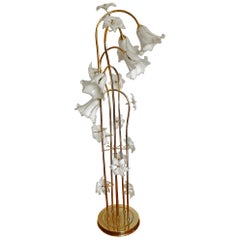 Murano Calla Lily Art Glass &Gilt Brass Flower Bouquet Floor Lamp by Franco Luce