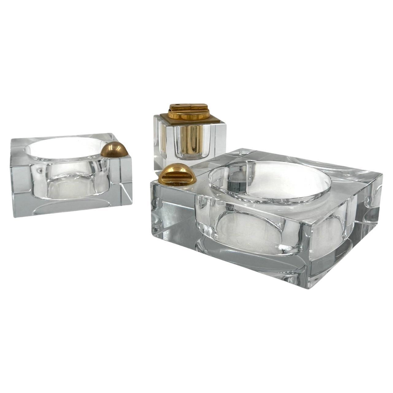 Hollywood regency glass smoking set, France 1970s