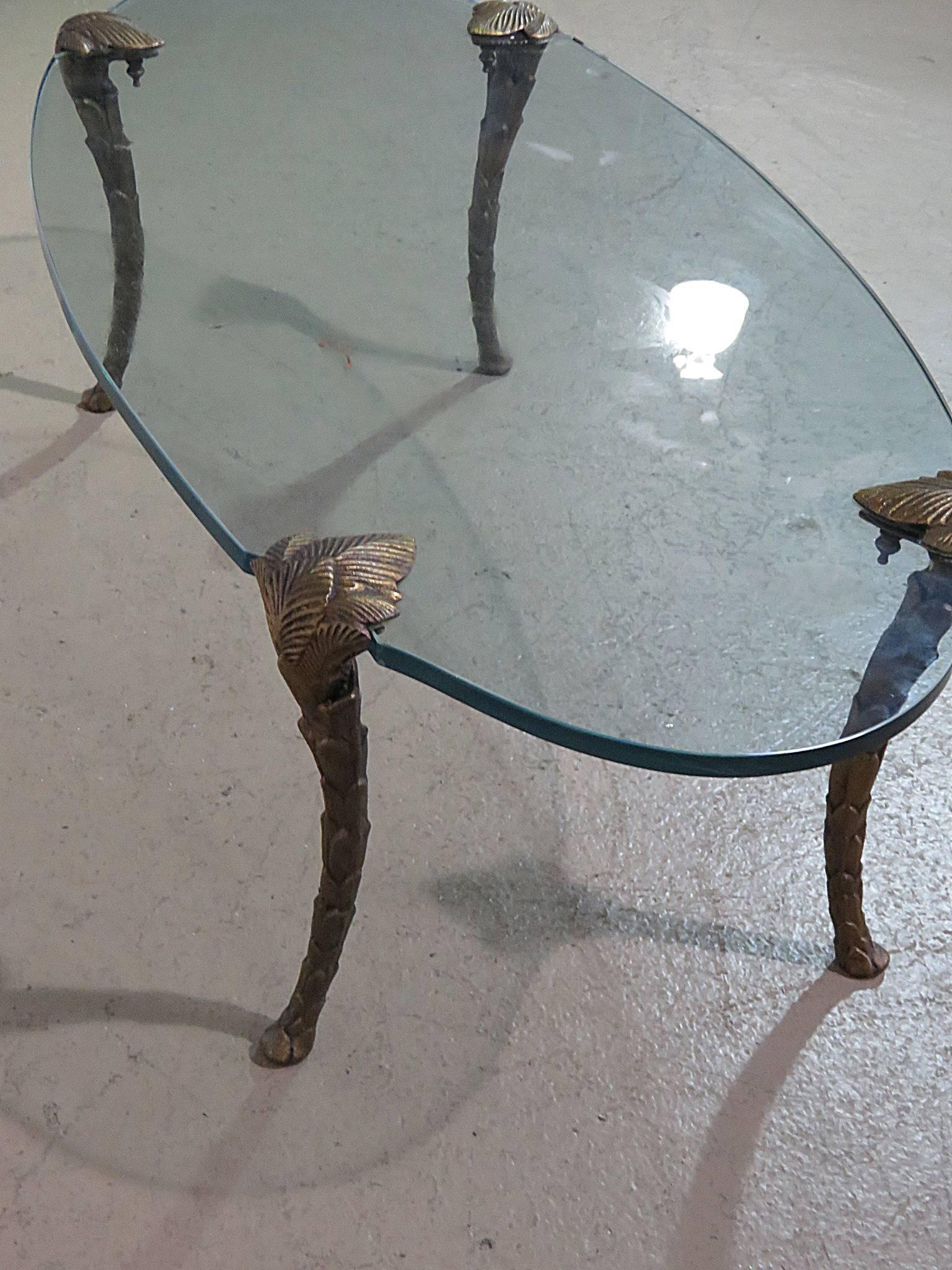 Late 20th Century Hollywood Regency Glass Top Coffee Table Attributed P.E. Guerin