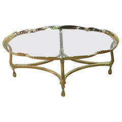 Oval Hollywood Regency Brass and Glass Top Coffee Table Attributed to Labarge