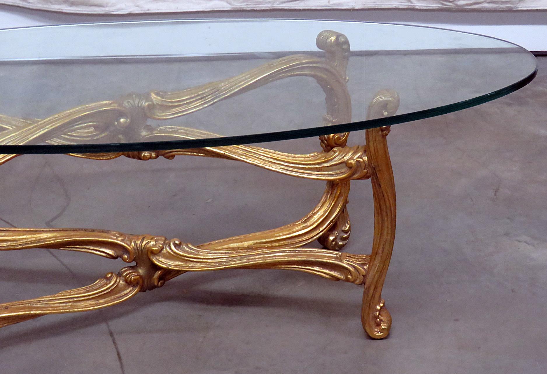 Painted Hollywood Regency Glass Top Coffee Table