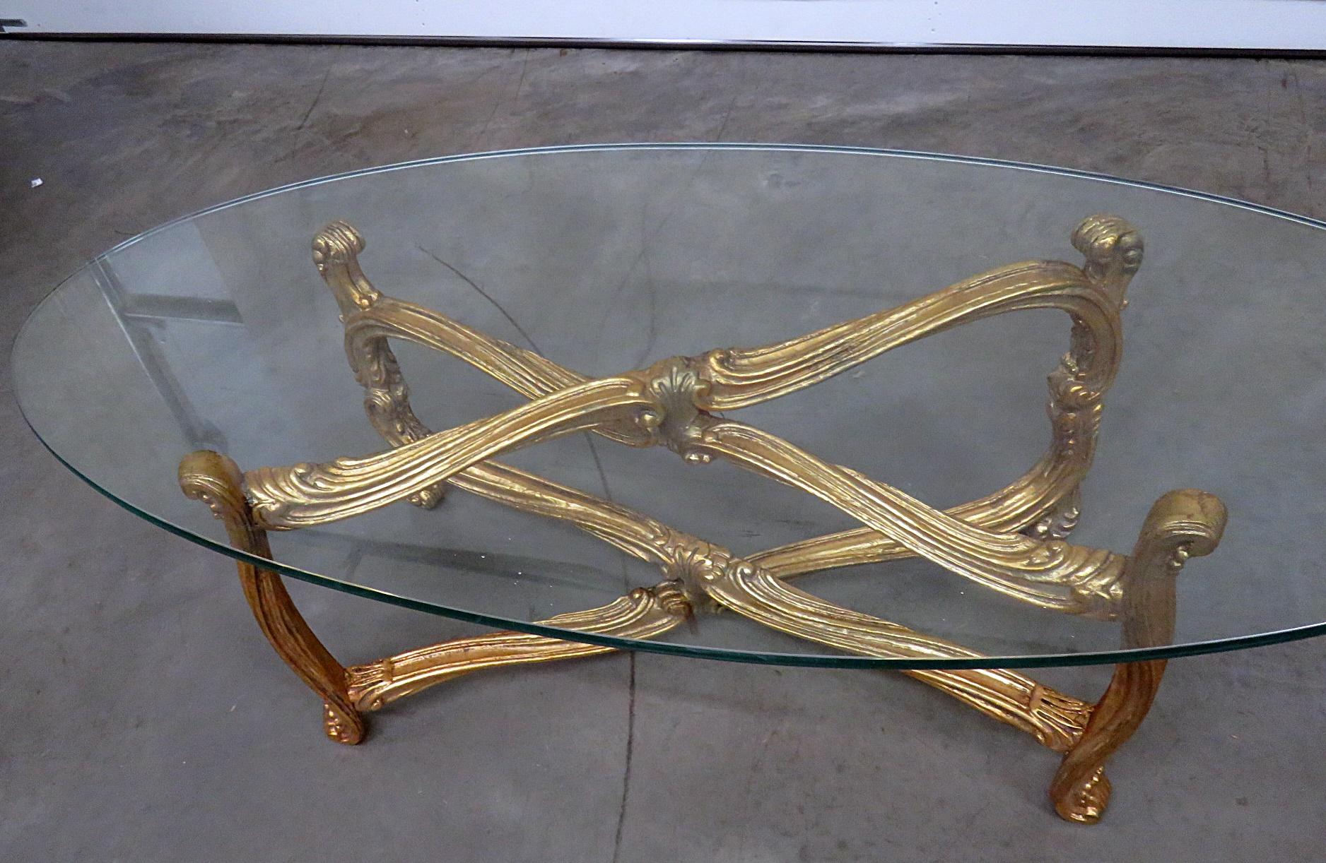 20th Century Hollywood Regency Glass Top Coffee Table