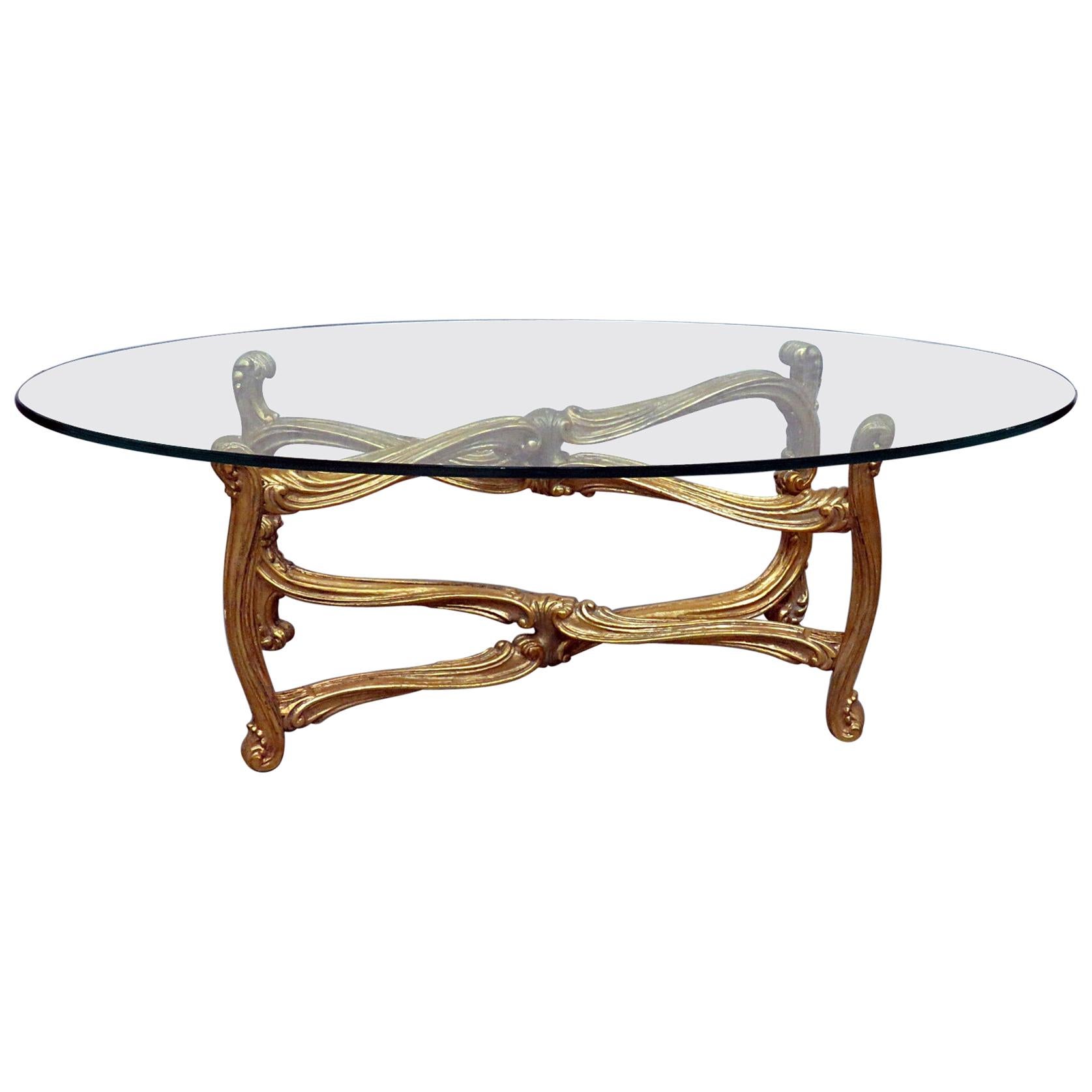Hollywood Regency Glass Top Coffee Table
