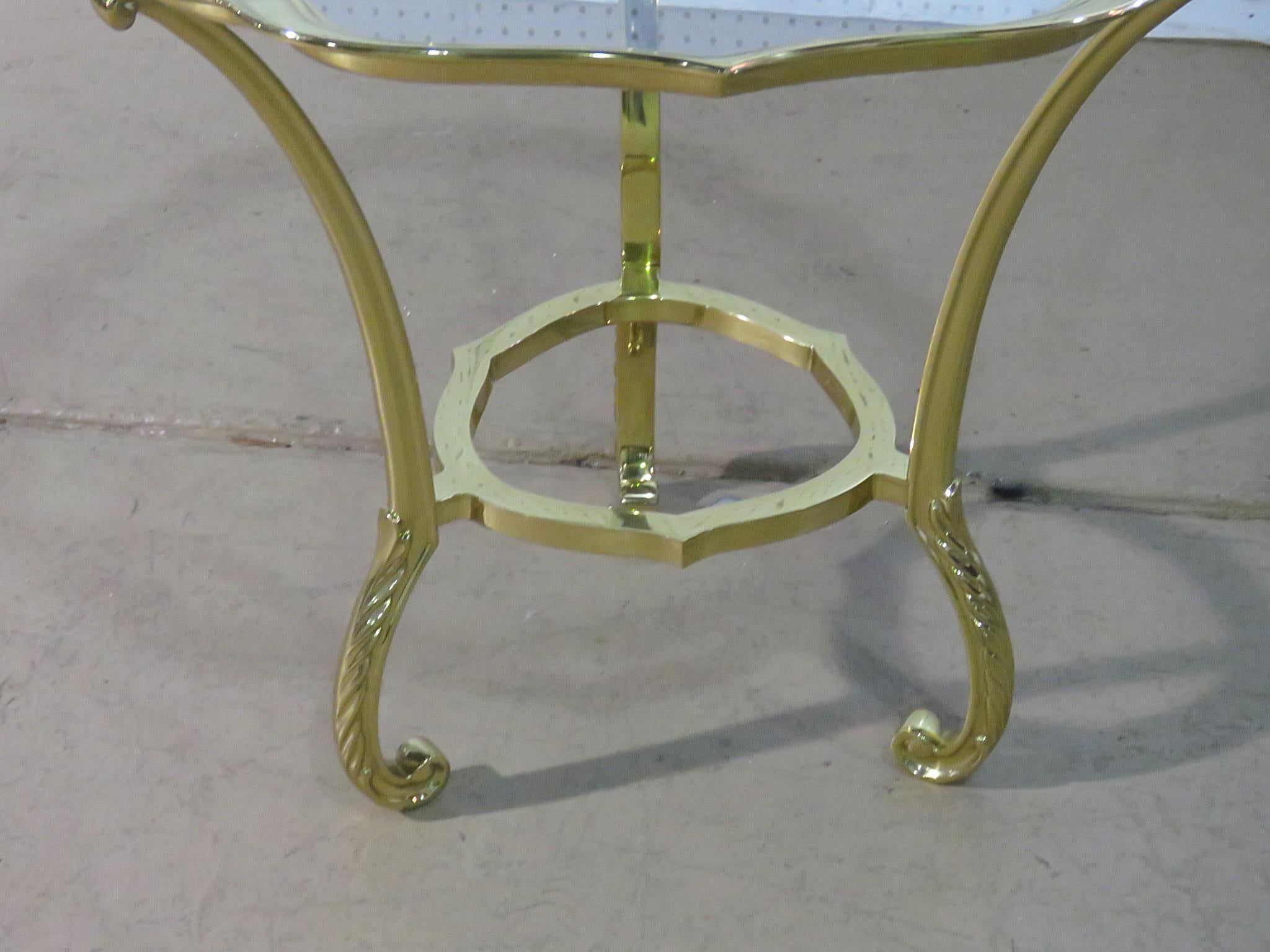 American Round Hollywood Regency Brass and Glass Top Side Table Attributed to Labarge