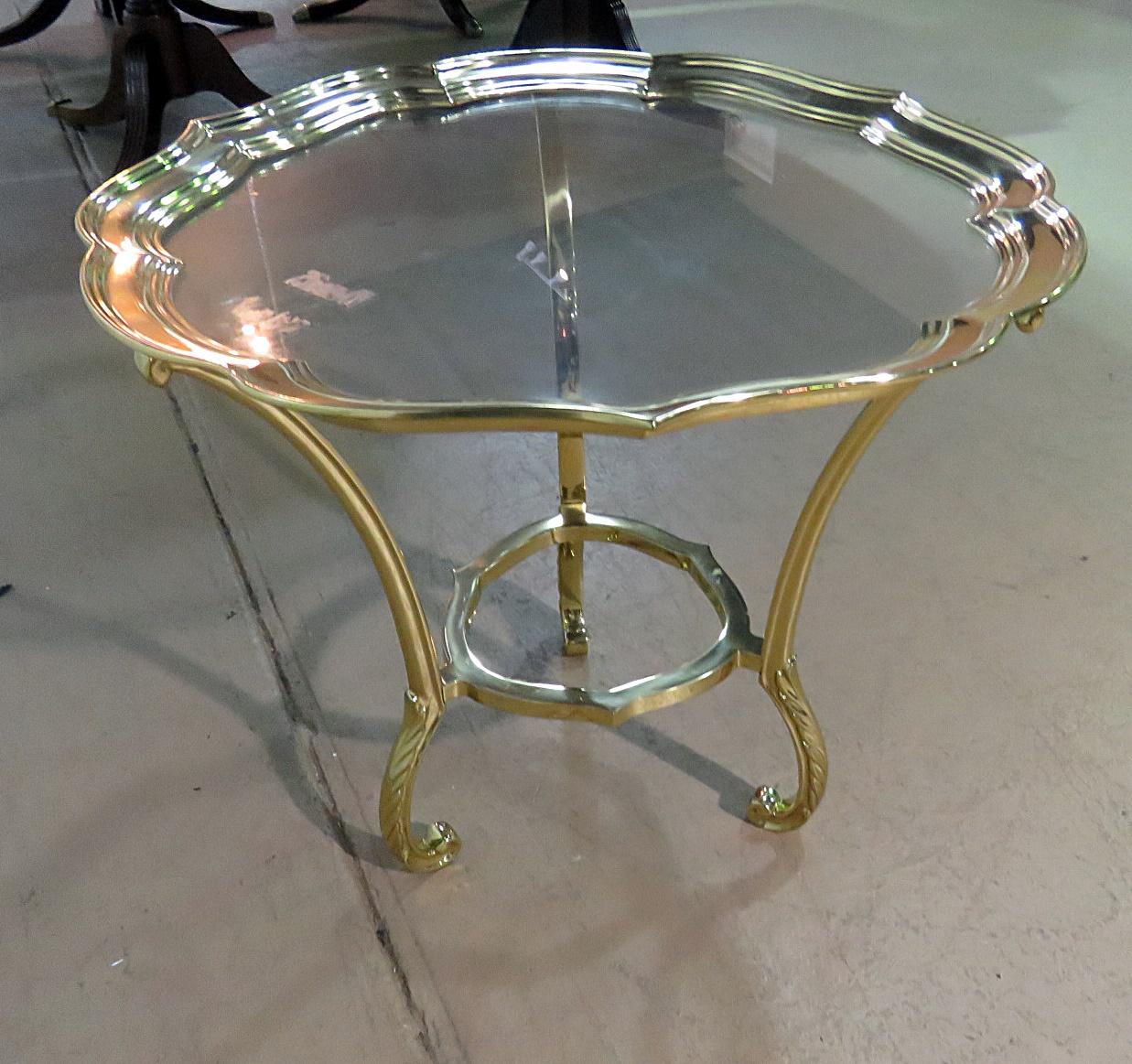 Round Hollywood Regency Brass and Glass Top Side Table Attributed to Labarge 1