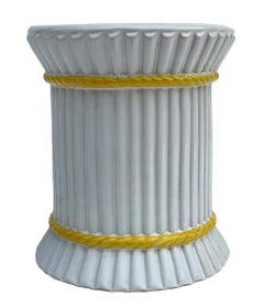 Hollywood Regency Glazed Ceramic Outdoor Patio Table or Stool Fleur de Lis