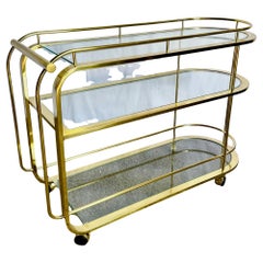 Hollywood Regency Gold 3 Tier Bar Cart on Casters