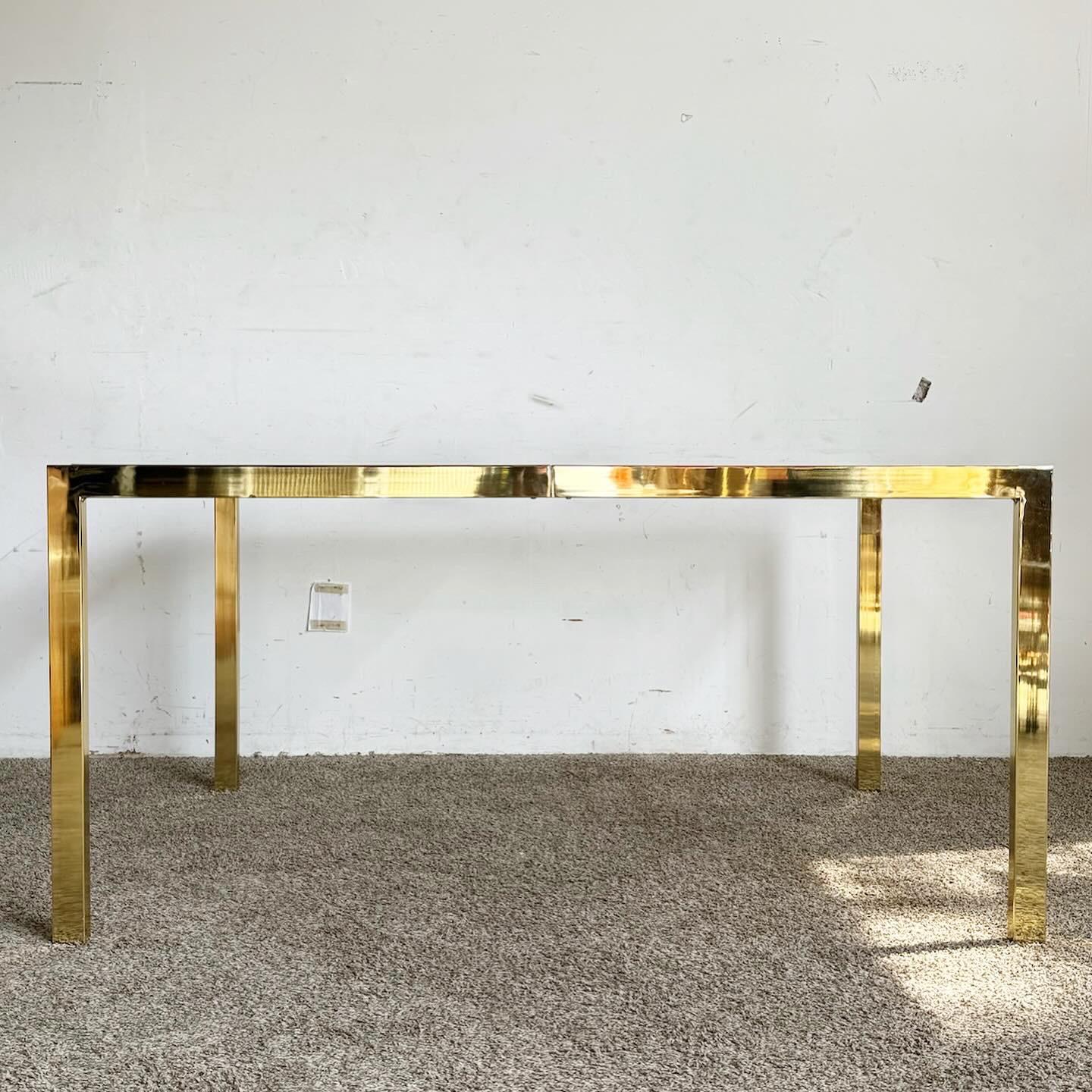 Hollywood Regency Gold and Glass Dining Table by Dia In Good Condition For Sale In Delray Beach, FL