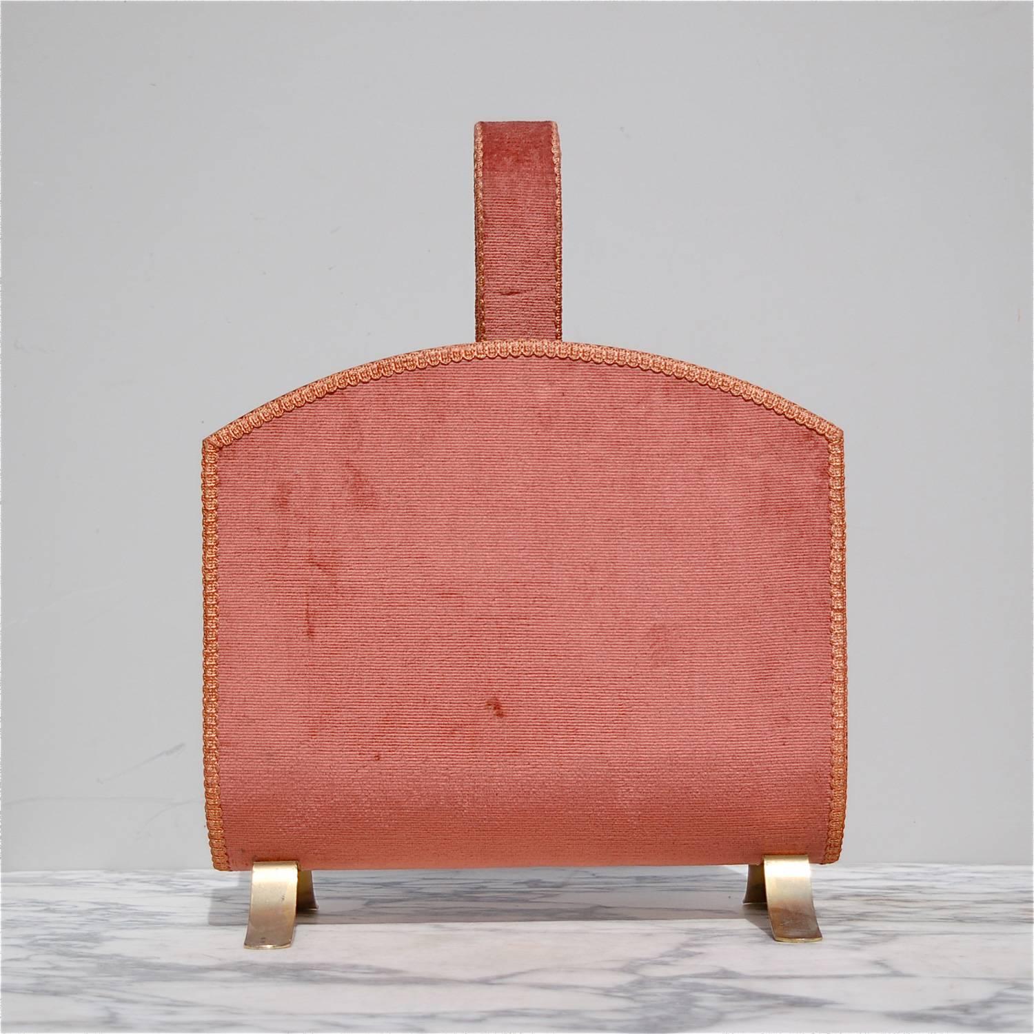 French Hollywood Regency Gold and Pink Magazine Rack, circa 1950s
