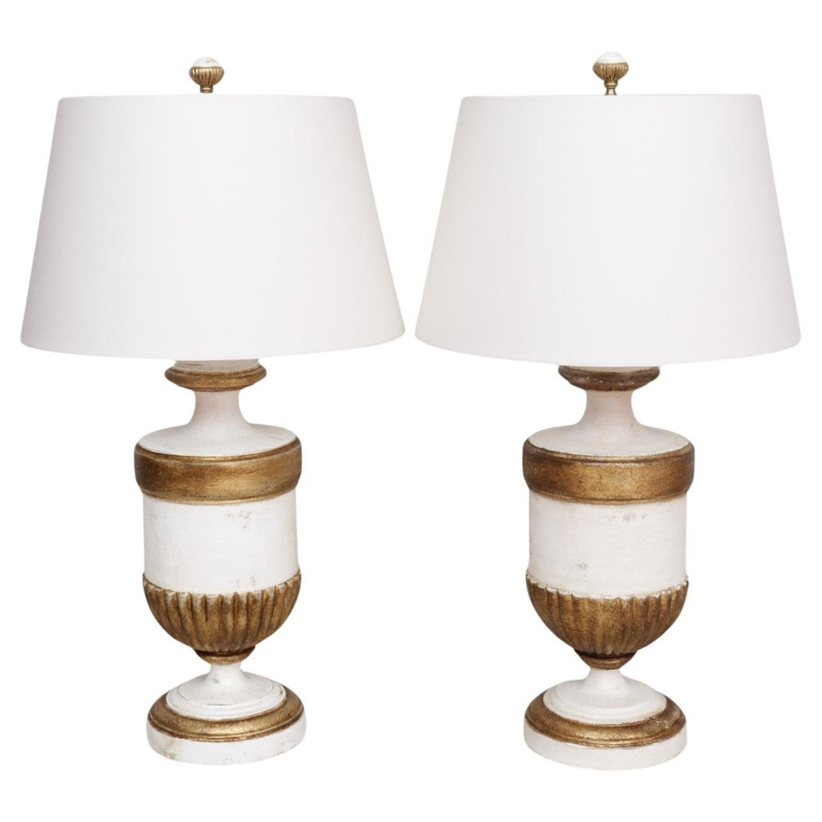 Hollywood Regency Gold and White Table Lamps by Visual Comfort, a Pair