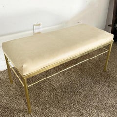 Hollywood Regency Gold Bench With Vinyl Faux Leather Seat Cushion