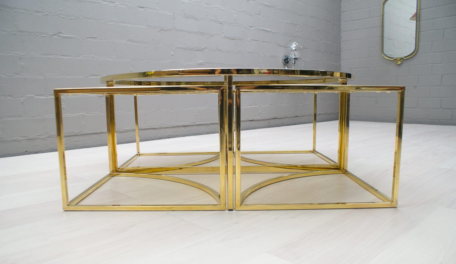 Hollywood Regency Gold Coffee Table with 4 Nesting Tables, France 1960s 1