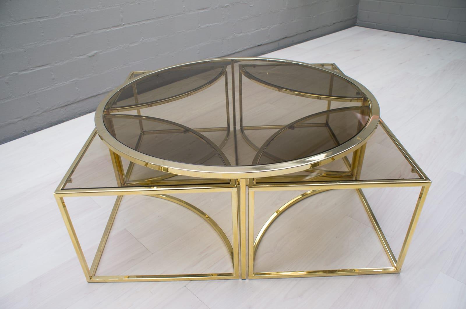 Hollywood Regency Gold Coffee Table with 4 Nesting Tables, France 1960s 2