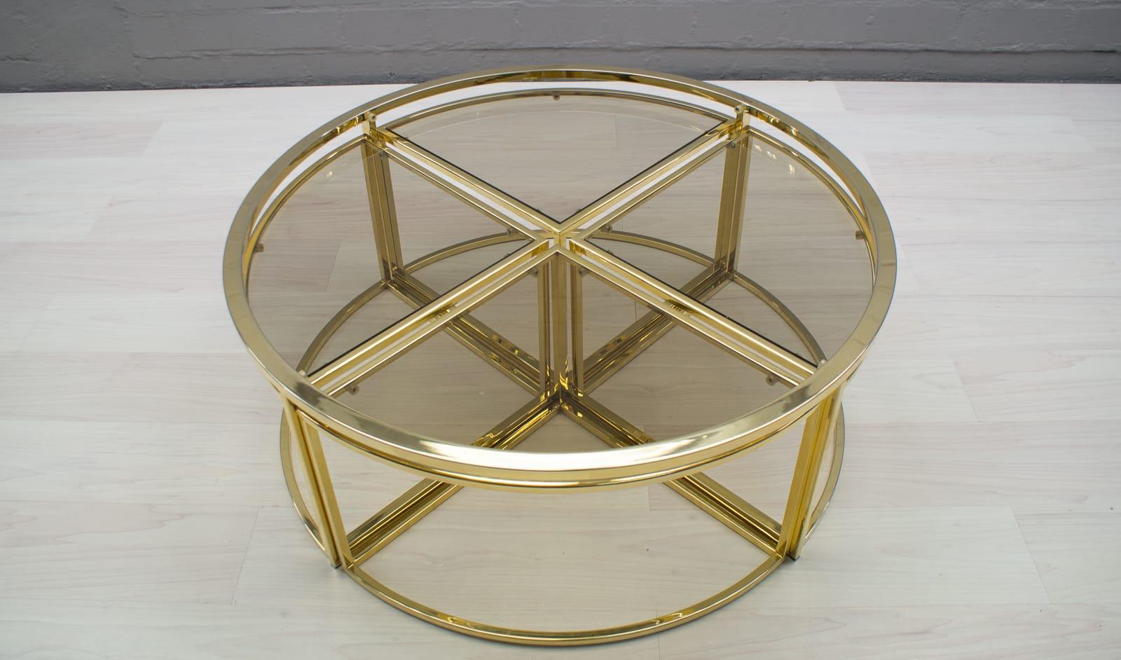 French Hollywood Regency Gold Coffee Table with 4 Nesting Tables, France 1960s