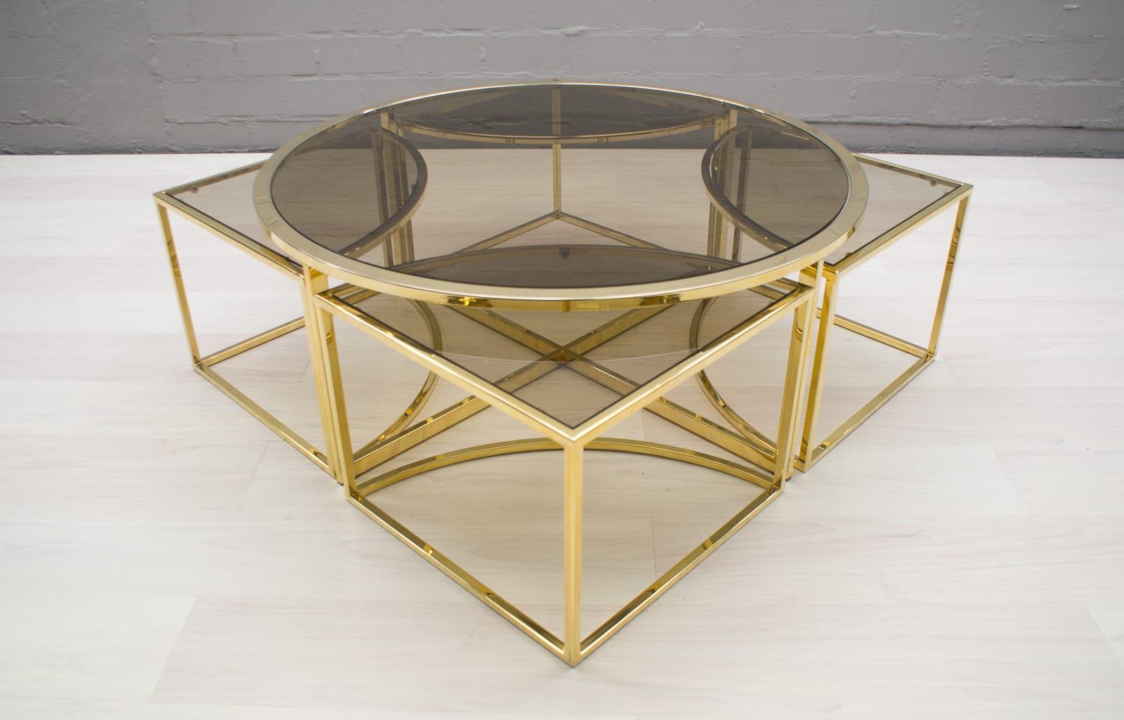 Hollywood Regency Gold Coffee Table with 4 Nesting Tables, France 1960s In Good Condition In Nürnberg, Bayern