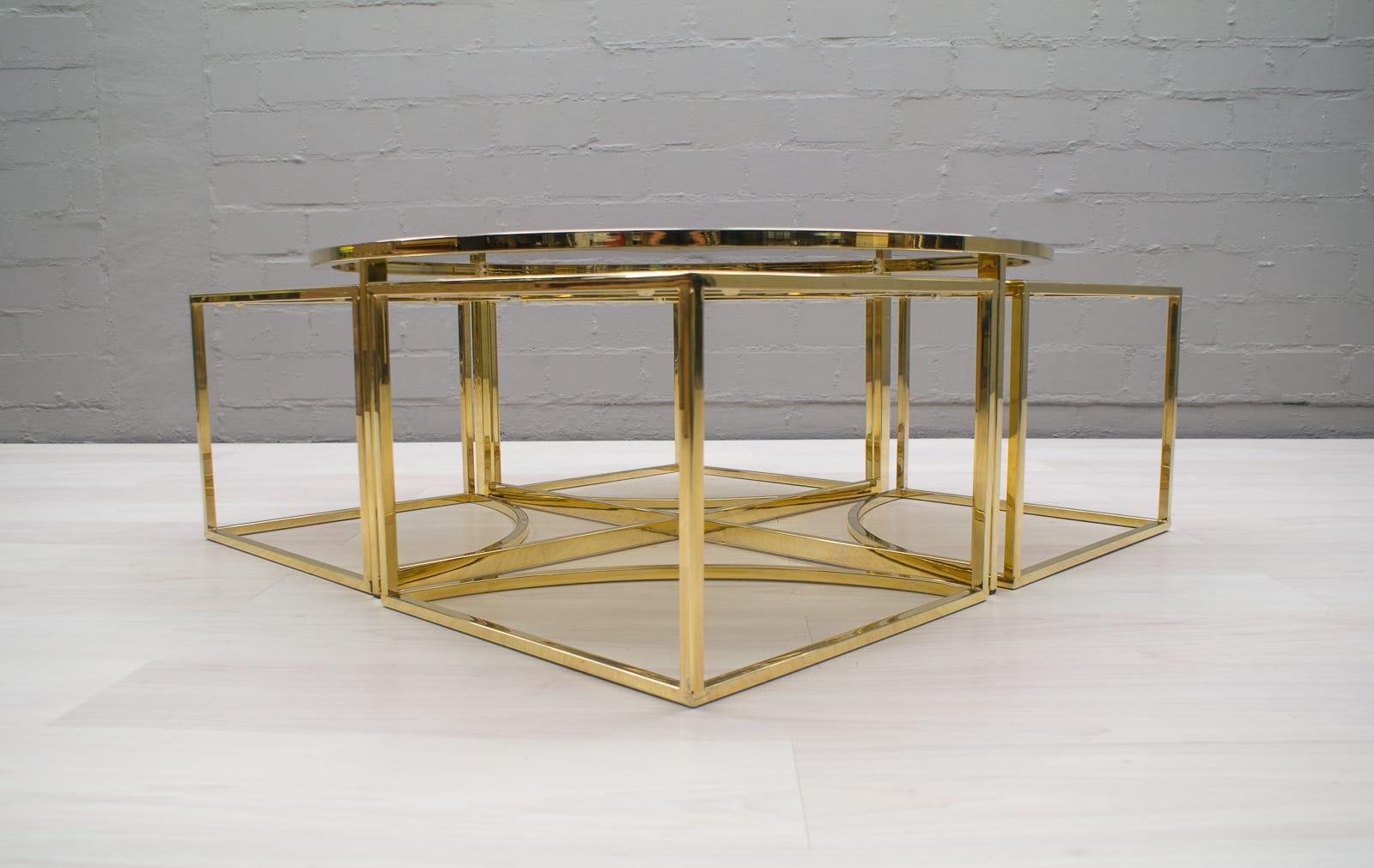 Mid-20th Century Hollywood Regency Gold Coffee Table with 4 Nesting Tables, France 1960s