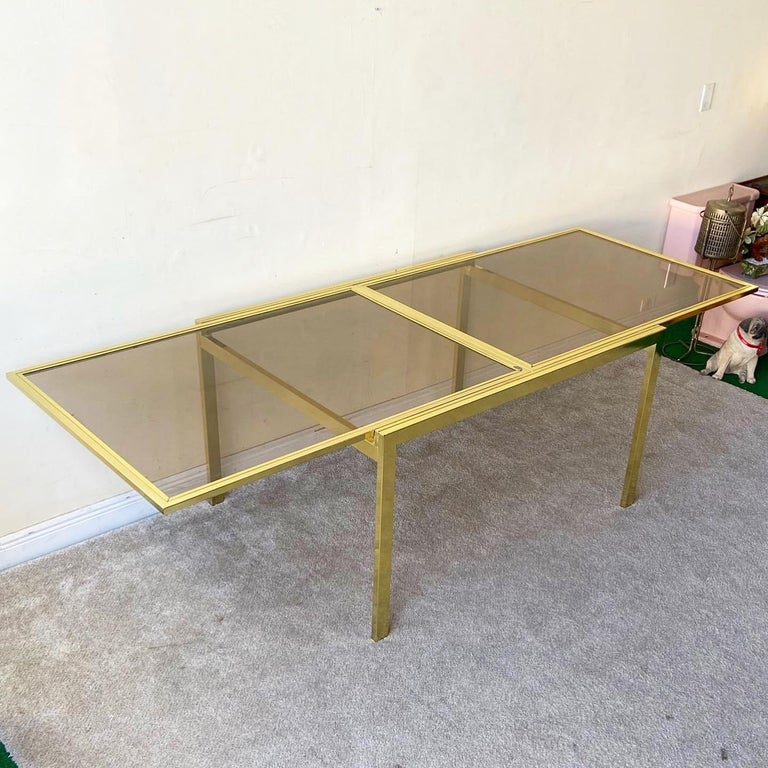 Hollywood Regency Gold Extendable Dining Table with Smoked Glass Top by ...