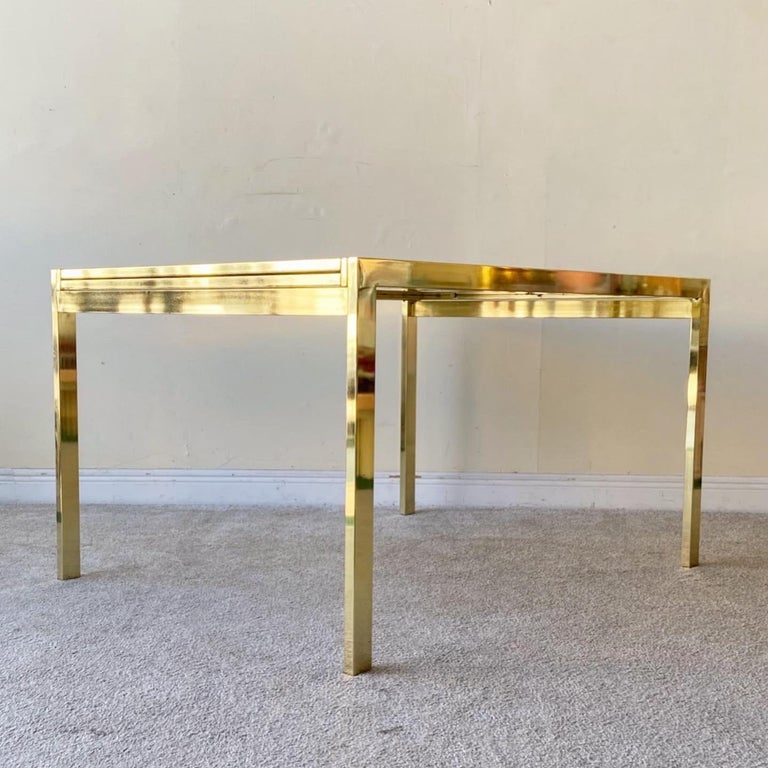 Hollywood Regency Gold Extendable Dining Table with Smoked Glass Top by ...