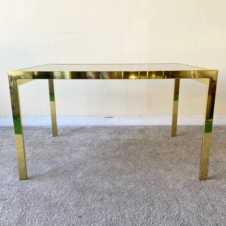 Hollywood Regency Gold Extendable Dining Table with Smoked Glass Top by ...