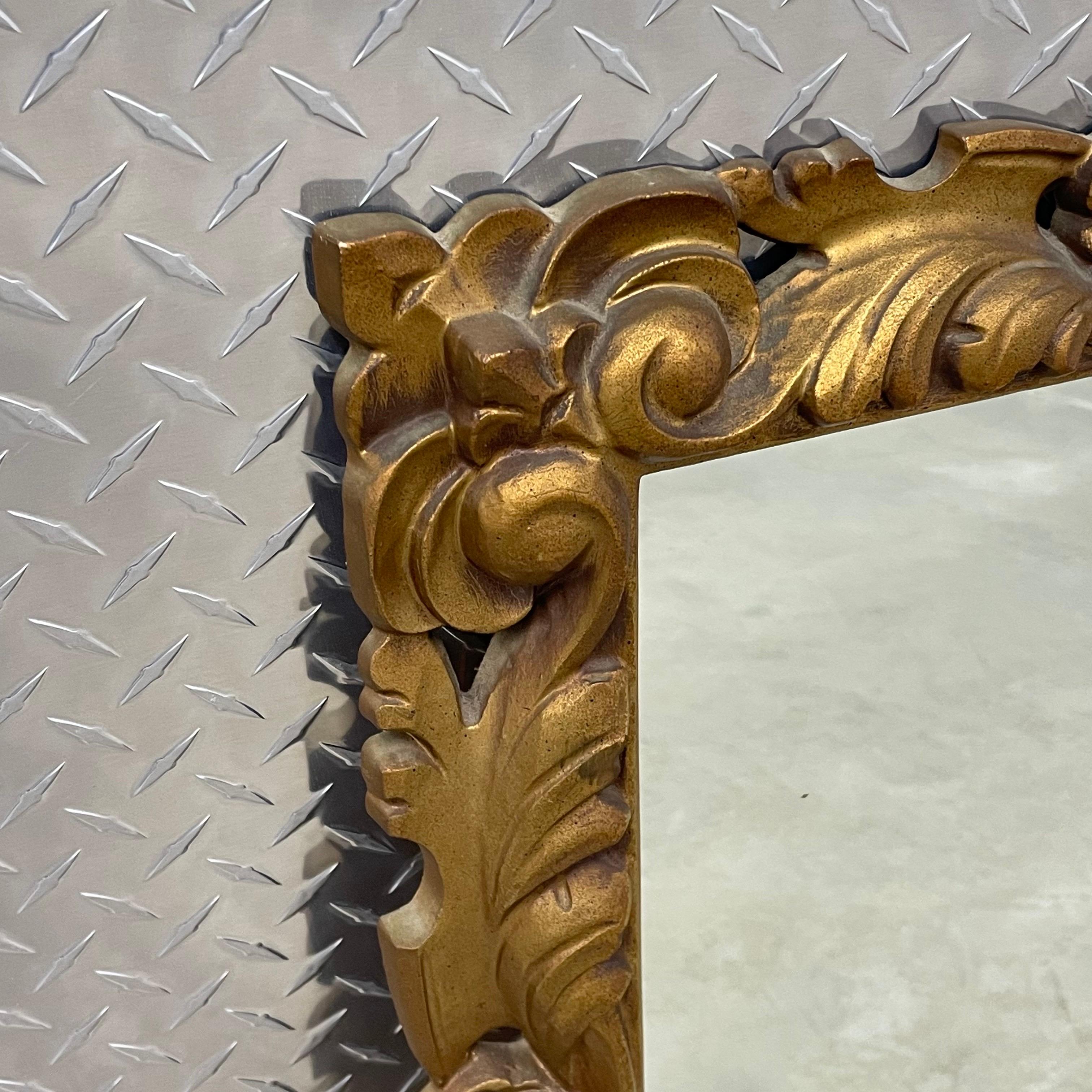 American Hollywood Regency Gold Floral Leaf Patterned Mirror For Sale