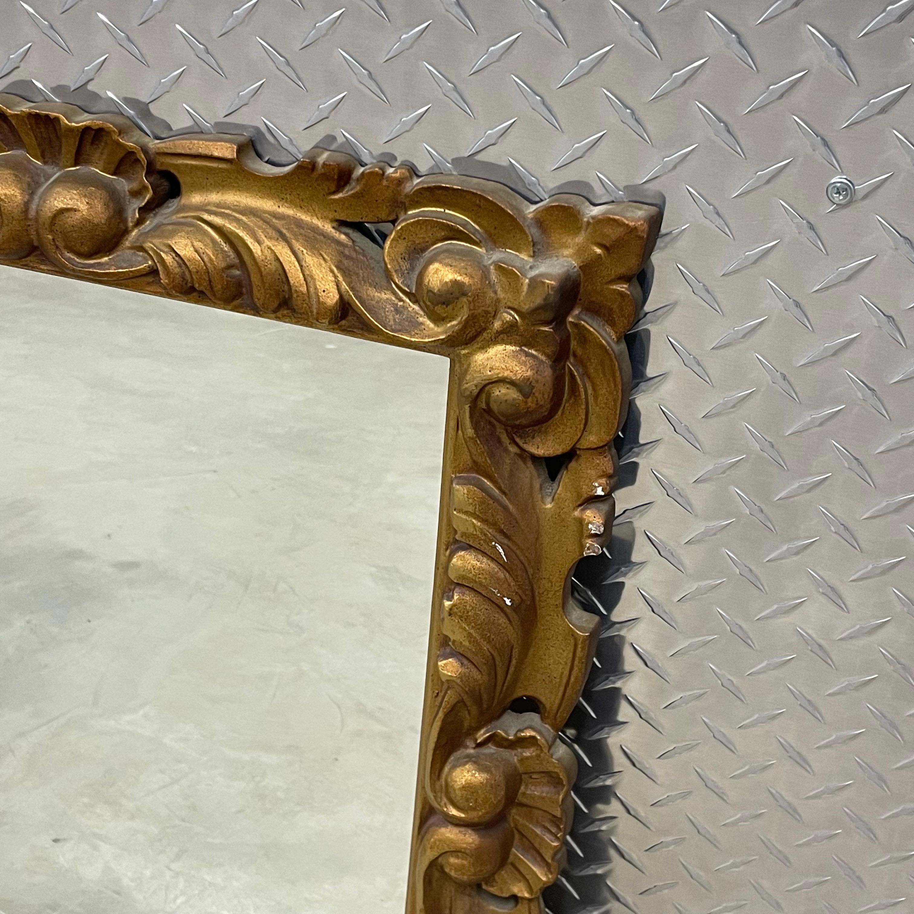 Hollywood Regency Gold Floral Leaf Patterned Mirror In Good Condition For Sale In Bedford Hills, NY