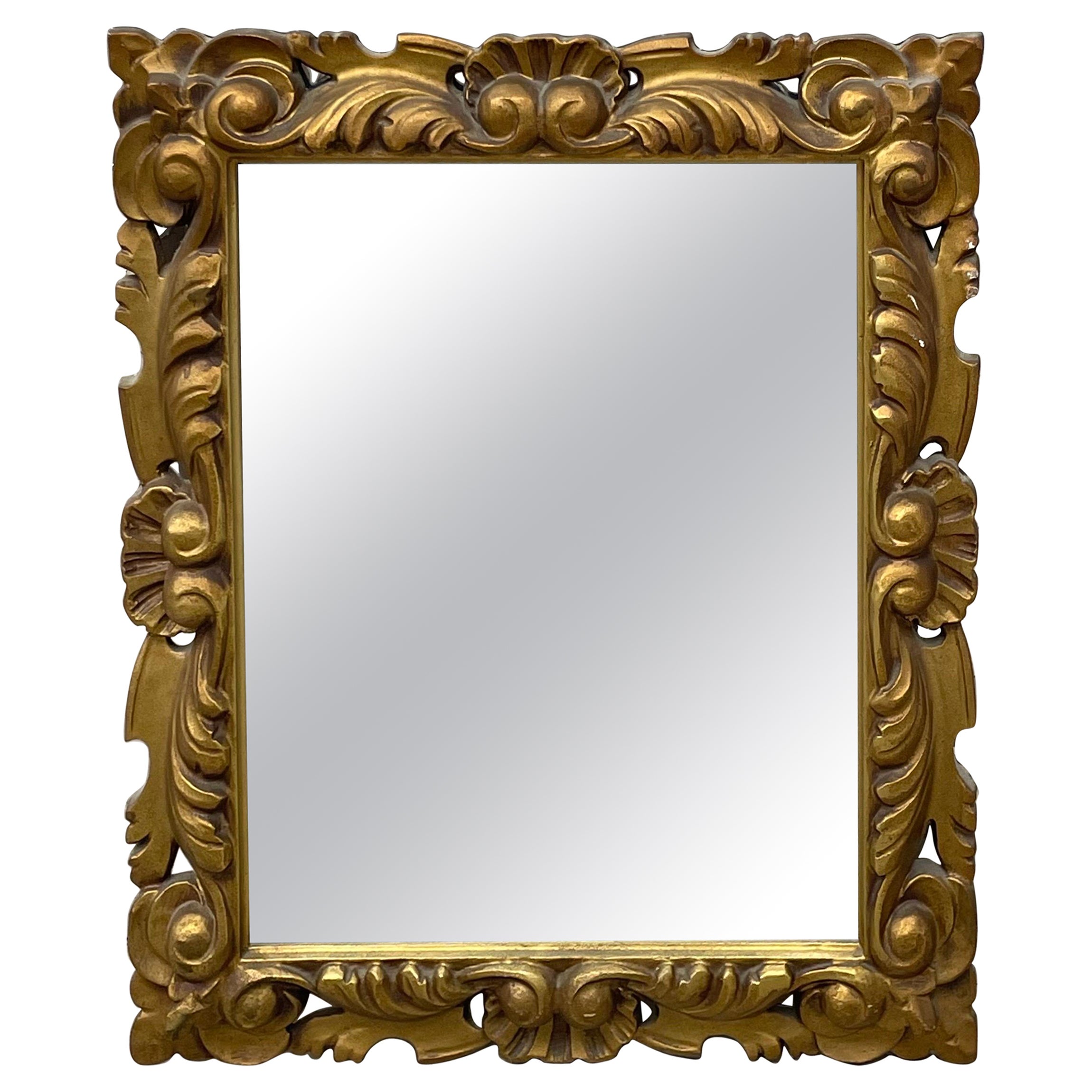 Hollywood Regency Gold Floral Leaf Patterned Mirror For Sale