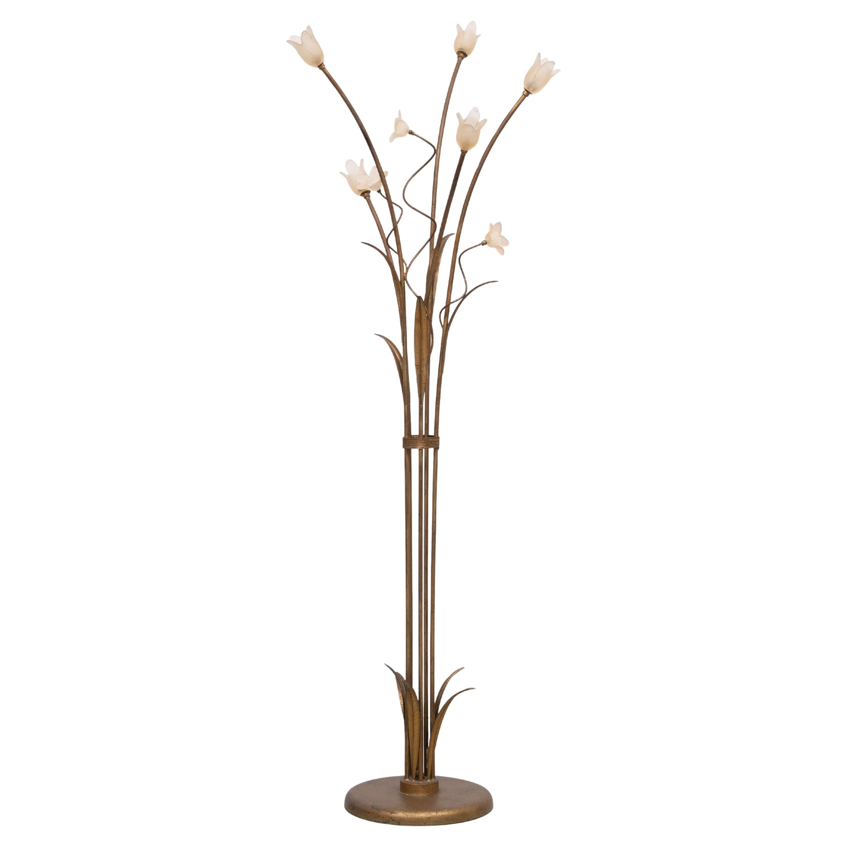 Hollywood Regency Gold flower shaped floor lamp 1980s