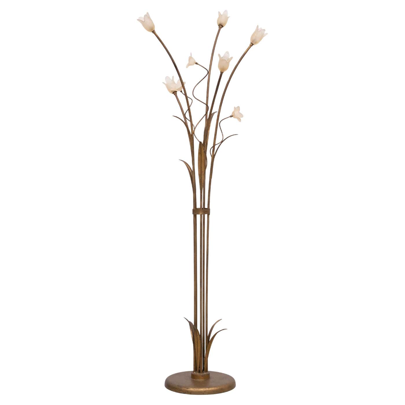 Hollywood Regency Gold flower shaped floor lamp 1980s For Sale at 1stDibs