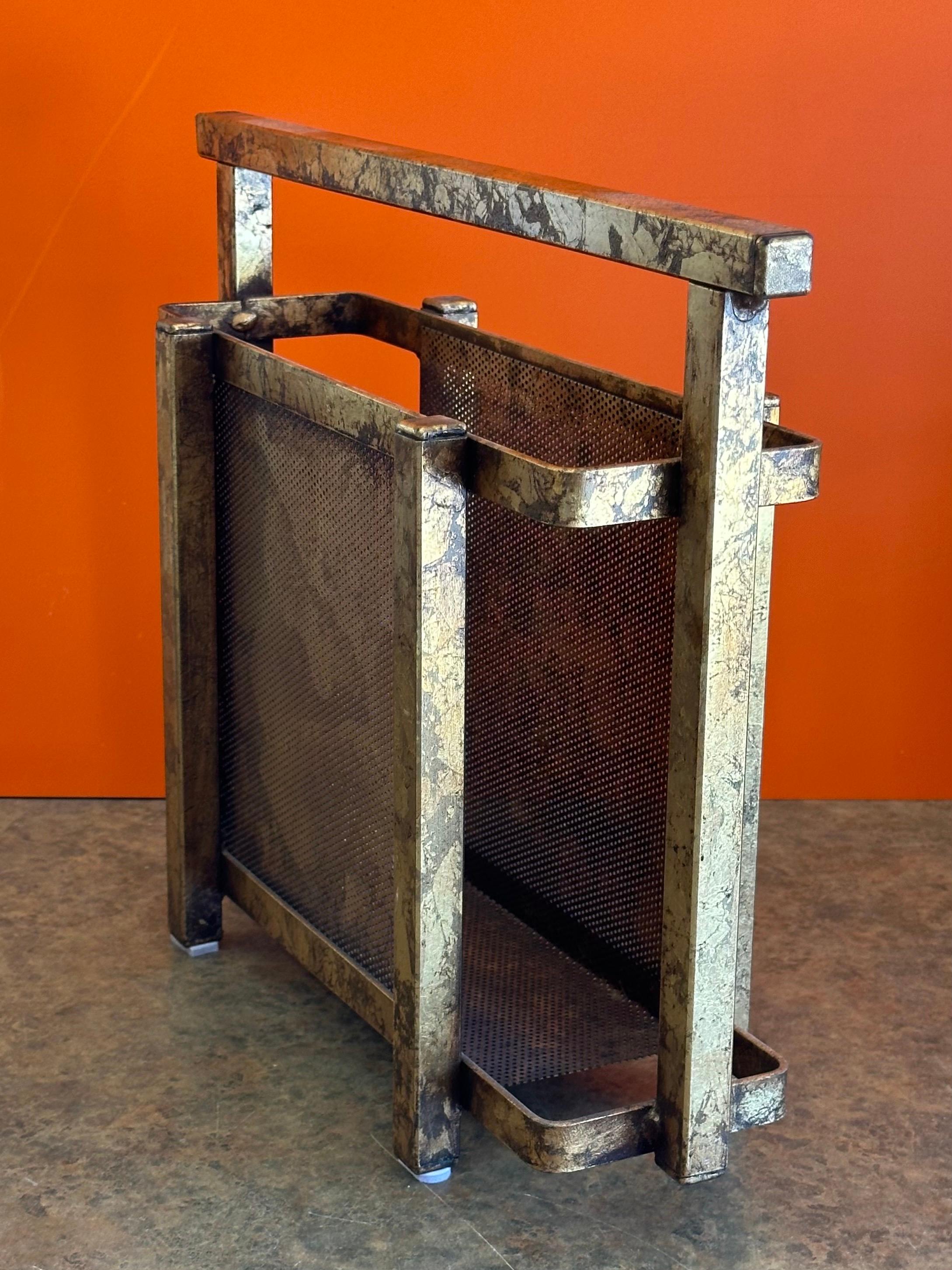 Iron Hollywood Regency Gold Gilt Italian Magazine Holder For Sale