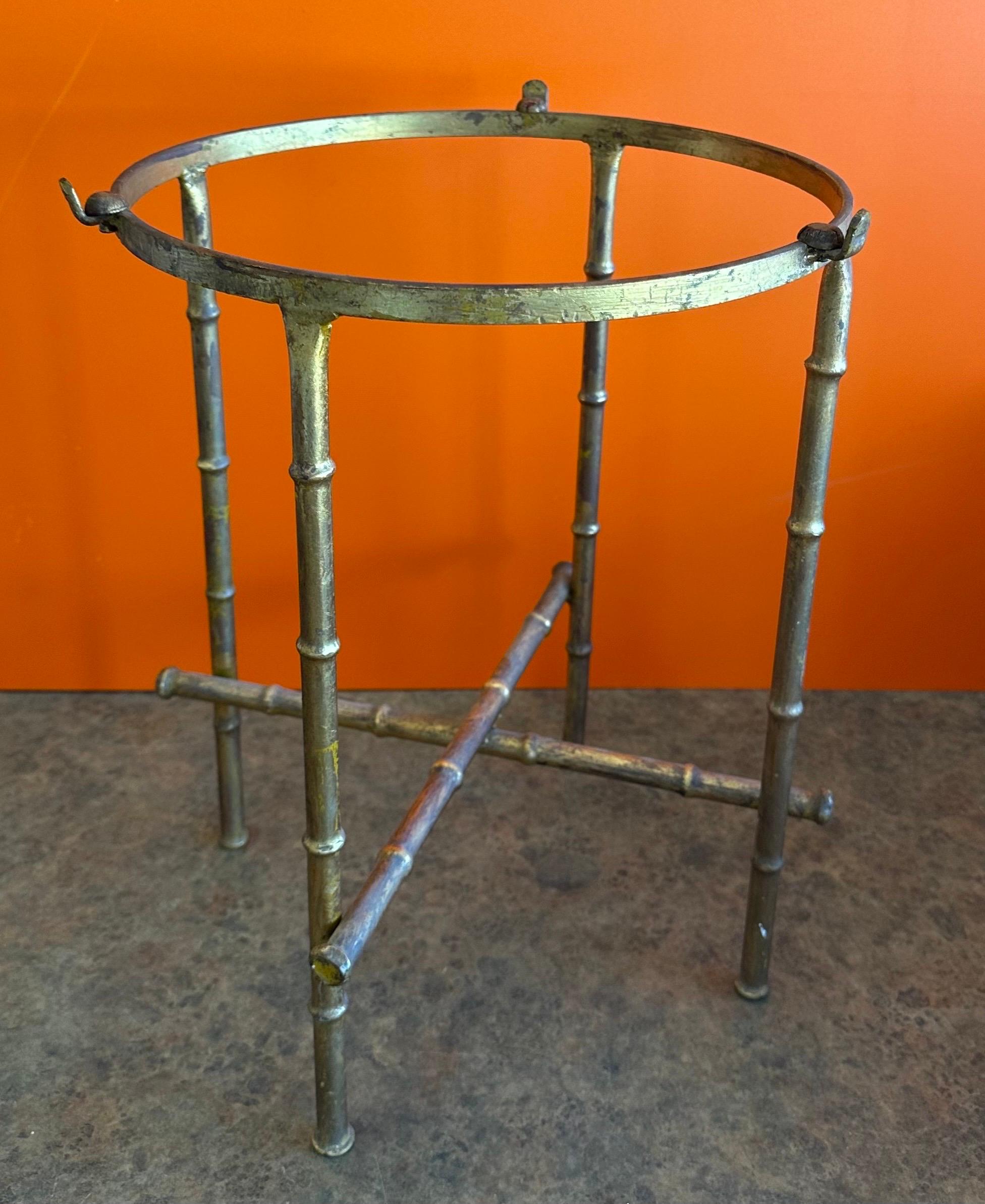 Hollywood Regency Gold Gilt Stylized Bamboo Plant Stand / Tea Table For Sale 1