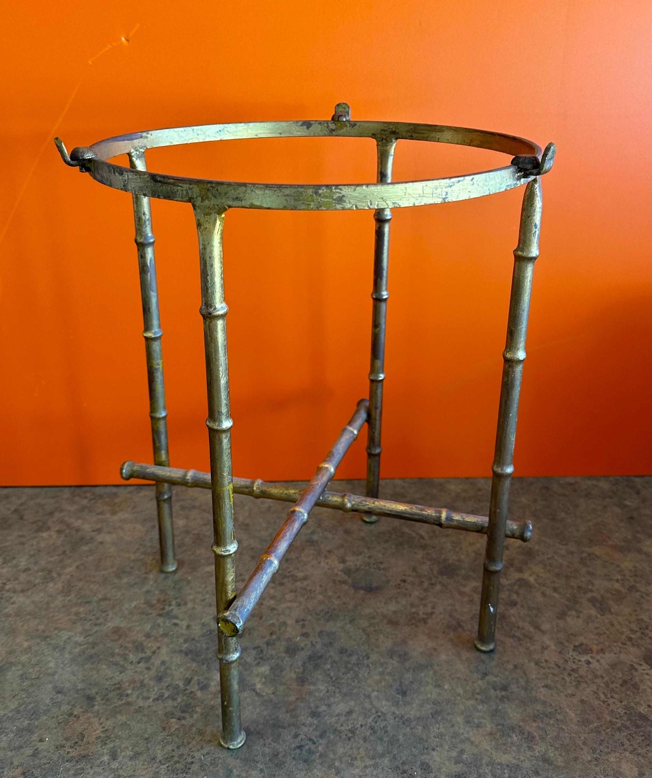 Hollywood Regency Gold Gilt Stylized Bamboo Plant Stand / Tea Table For Sale 2