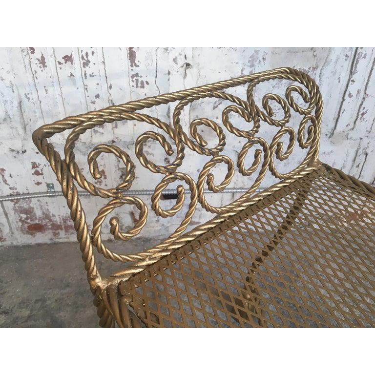 Metal Hollywood Regency Gold Gilt Wrought Iron Tassel Vanity Bench