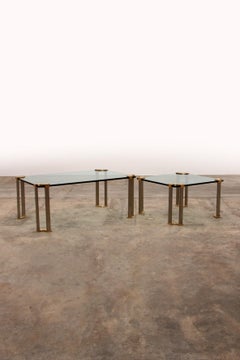 Hollywood Regency Glass Coffee Table with Glass Side Table, peter Ghyzcy style