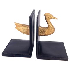 Vintage Hollywood Regency Gold Guild Bronze & Leather Italian Bookends