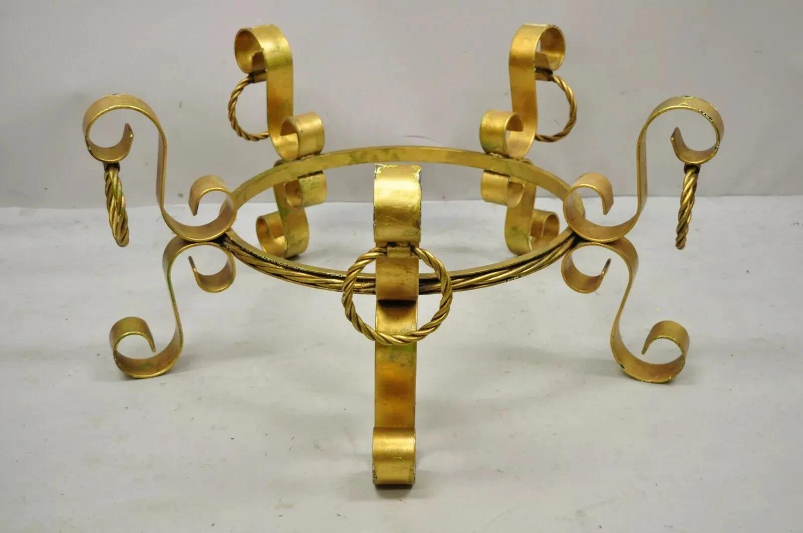 20th Century Hollywood Regency Gold Iron Scroll Agate Stone Specimen Resin Top Coffee Table For Sale