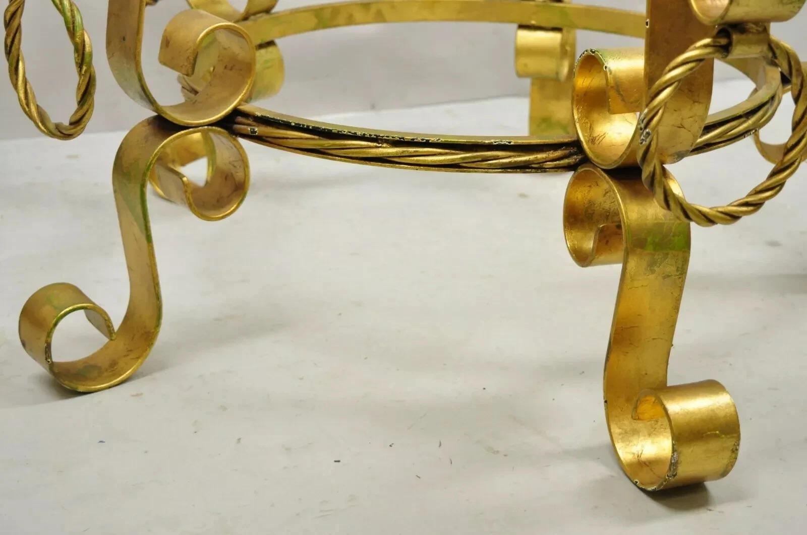 Hollywood Regency Gold Iron Scroll Agate Stone Specimen Resin Top Coffee Table For Sale 4